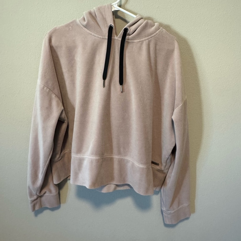 Calvin Klein Performance Womens Hoodie Sweatshirt Pink Velour Boxy Pullover XL